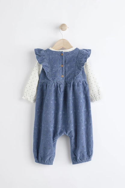 |BabyGirl| Conjunto De Macacão De Veludo Cotelê Azul Marinho e Manga Comprida (0 meses a 2 anos)