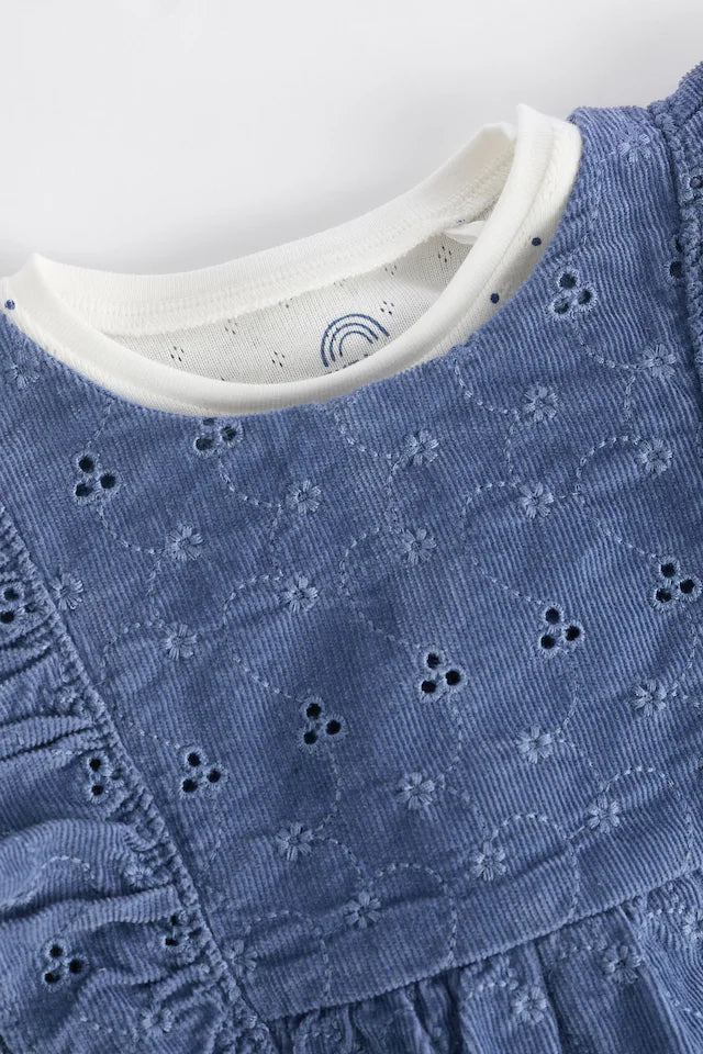 |BabyGirl| Conjunto De Macacão De Veludo Cotelê Azul Marinho e Manga Comprida (0 meses a 2 anos)