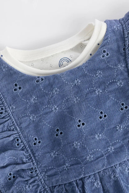 |BabyGirl| Conjunto De Macacão De Veludo Cotelê Azul Marinho e Manga Comprida (0 meses a 2 anos)