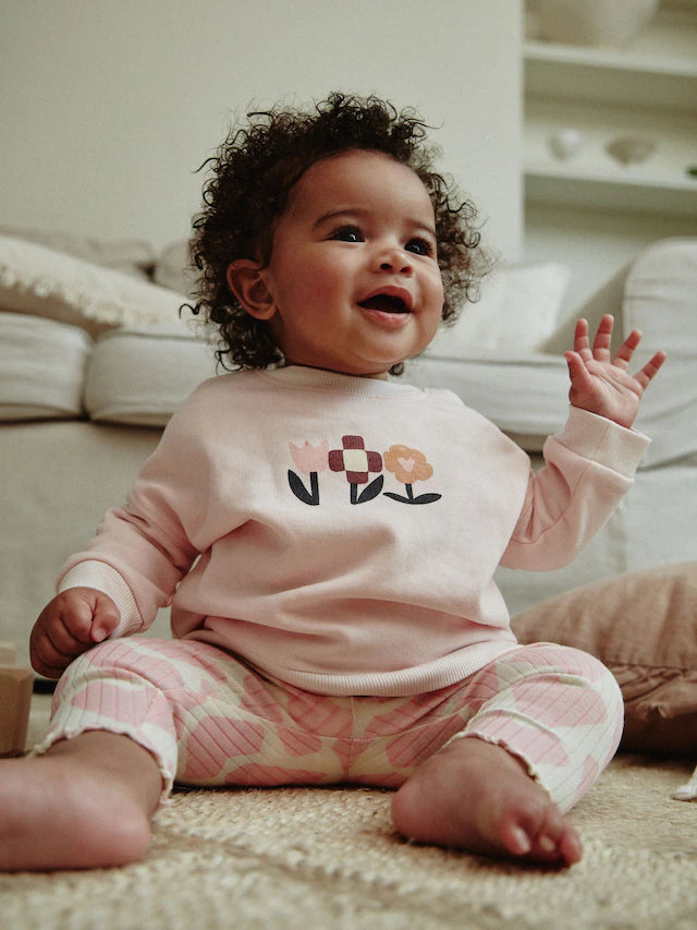 |BabyGirl| Conjunto De 6 Unidades De Moletom e Leggings Estampados Com Flores Pretas e Brancas