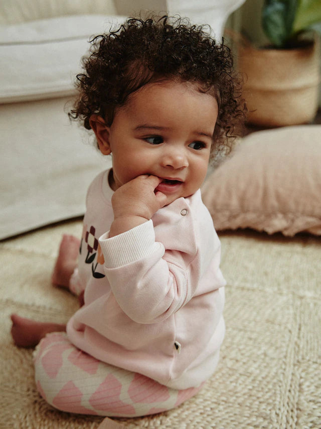 |BabyGirl| Conjunto De 6 Unidades De Moletom e Leggings Estampados Com Flores Pretas e Brancas