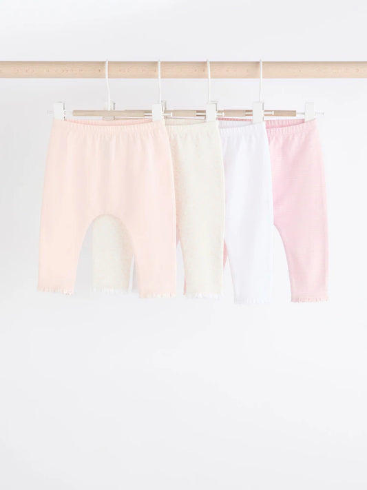 |BabyGirl| Pacote Com 4 Leggings Para Bebê, Branco/Rosa