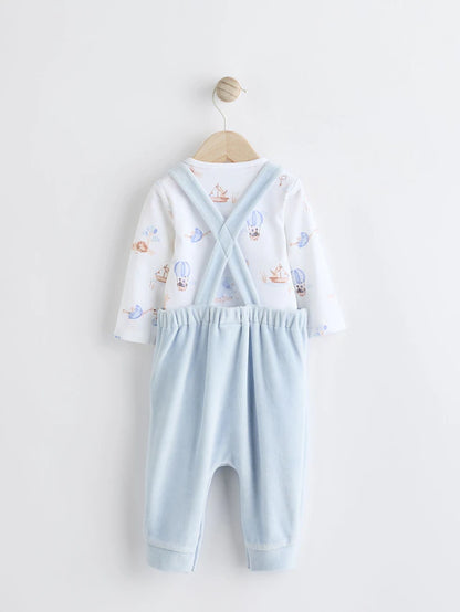 |BabyGirl| Conjunto De Macacão e Macacão De Veludo Com Estampa De Elefante Azul Para Bebê (0-18 meses)