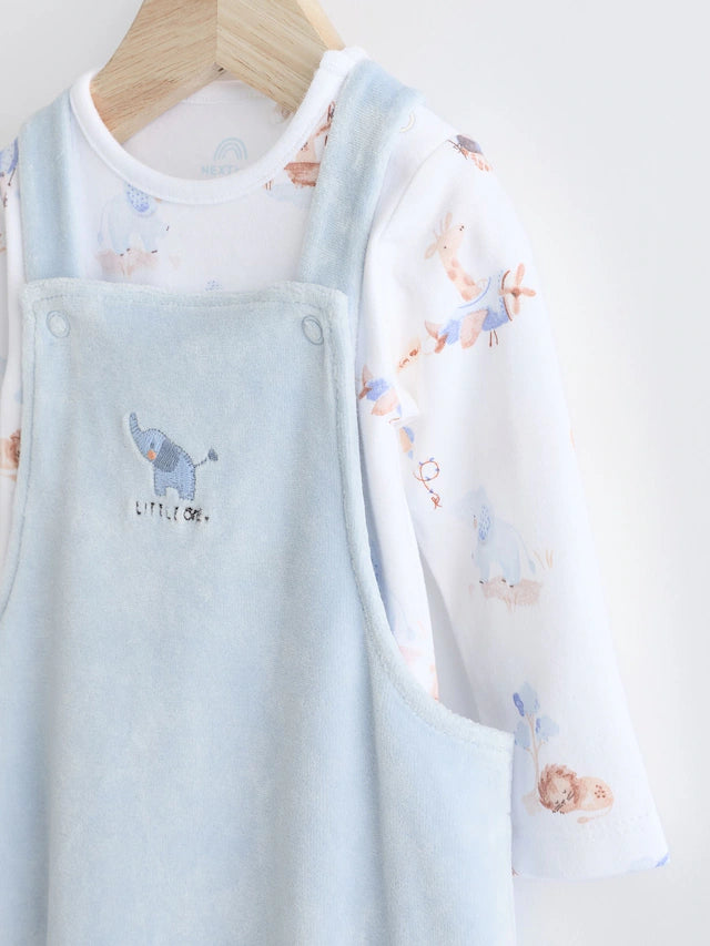 |BabyBoy| Conjunto de macacão e macacão de veludo com estampa de elefante azul para bebê (0-18 meses)