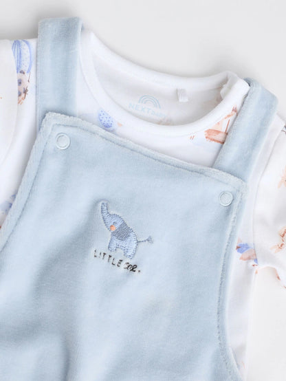 |BabyBoy| Conjunto de macacão e macacão de veludo com estampa de elefante azul para bebê (0-18 meses)