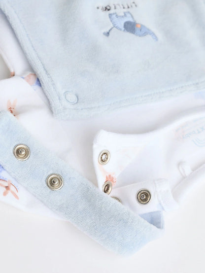 |BabyBoy| Conjunto de macacão e macacão de veludo com estampa de elefante azul para bebê (0-18 meses)