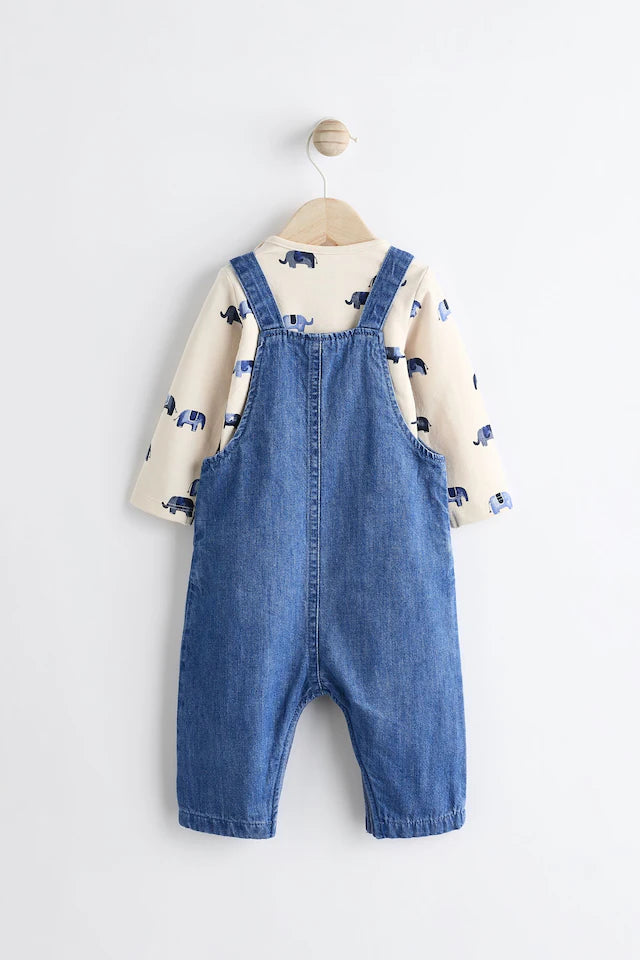 |BabyBoy| Conjunto De Macacão e Macacão Jeans Para Bebê Blue Elephant (0 meses a 2 anos)