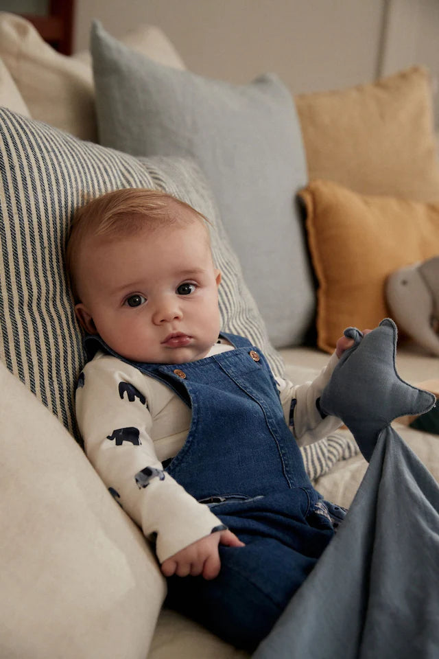 |BabyBoy| Conjunto De Macacão e Macacão Jeans Para Bebê Blue Elephant (0 meses a 2 anos)