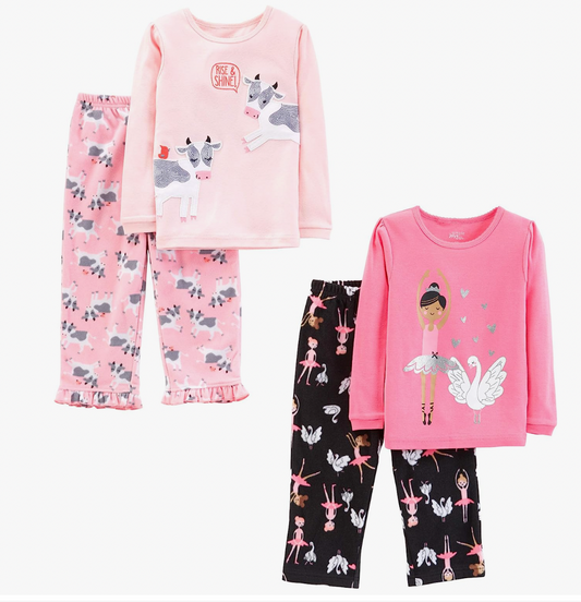 Simple Joys by Carter's Pijama de 4 peças para Meninas e Bebês (parte superior de algodão e parte inferior de flanela)