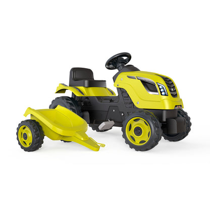 Smoby Farmer Trator a Pedal  XL Verde com Reboque Removível, Assento Ajustável, Buzina e Capô que Abre