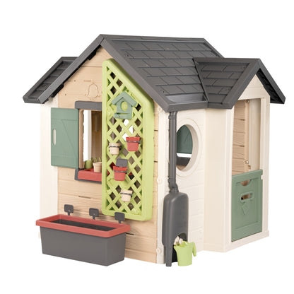 Smoby Life Casinha de Jardim  – Casa de Brinquedo Infantil para Áreas Externas com Floreira, Treliça, Reservatório de Água, Ferramentas e Acessórios de Jardinagem