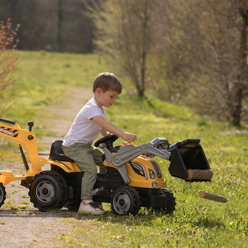 Builder Maxx Smoby  Pedal Tractor with Trailer, Excavator Arm & Loading Bucket, Yellow, Kids Ride-On Toy