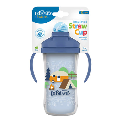 Dr. Brown's Copo térmico com canudo e alças para camping, 300ml, azul, para crianças a partir de 12 meses