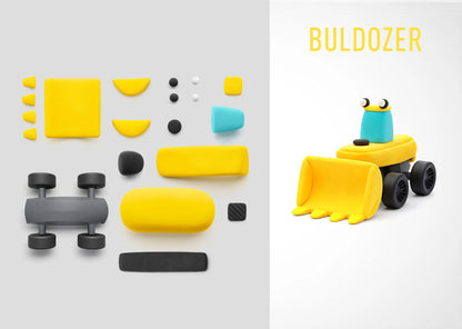 Hey Clay Conjunto grande de 12 latas de veículos de construção