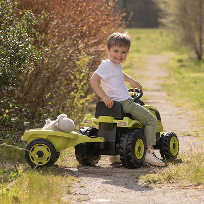 Smoby Farmer Trator a Pedal  XL Verde com Reboque Removível, Assento Ajustável, Buzina e Capô que Abre