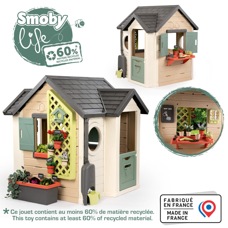 Smoby Life Casinha de Jardim  – Casa de Brinquedo Infantil para Áreas Externas com Floreira, Treliça, Reservatório de Água, Ferramentas e Acessórios de Jardinagem