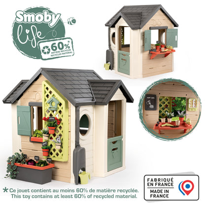 Smoby Life Casinha de Jardim  – Casa de Brinquedo Infantil para Áreas Externas com Floreira, Treliça, Reservatório de Água, Ferramentas e Acessórios de Jardinagem