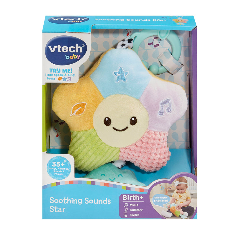 VTech A estrela Soothing Sounds acende e reproduz sons relaxantes da natureza e canções de ninar.