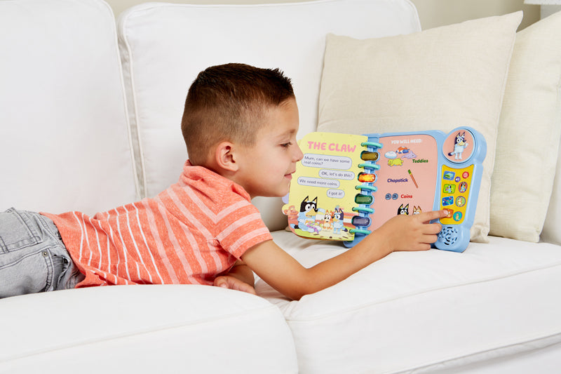 Vtech Livro de Jogos Bluey's Bingo, botões para Papai e Mamãe