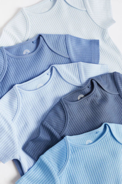 |BabyBoy| Conjunto De 5 Macacões Para Bebê Com Costela Lisa Azul