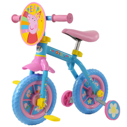 Peppa Pig Bicicleta de Treinamento 2 em 1  (10 polegadas) para Crianças – Bicicleta com Pedais, Rodinhas de Treinamento de Remoção Rápida e Modo de Bicicleta de Equilíbrio
