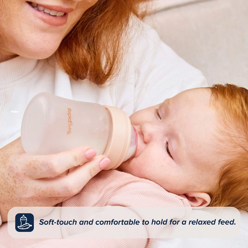 Nuby Mamadeiras de Vidro Revestidas de Silicone RapidBottle Bege 270ml (Kit com 2) | Livres de BPA e com Bicos de Fluxo Lento
