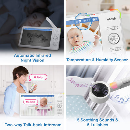Monitor de vídeo inteligente de alta definição VTech de 7 polegadas para berço