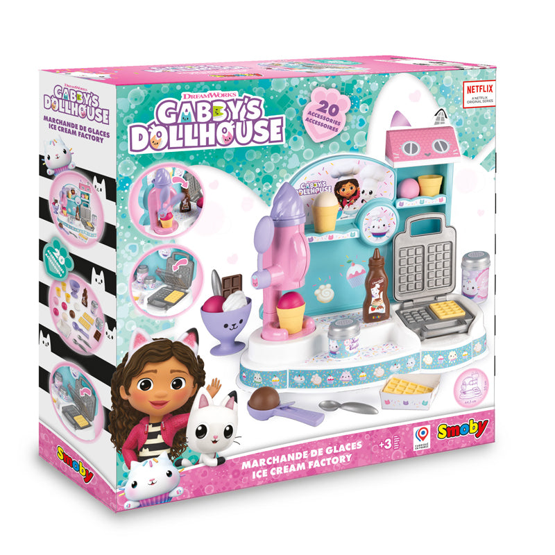 Gabby" Conjunto de Brinquedo de Faz de Conta "Fábrica de Sorvete da com 20 Acessórios e Brinquedo de Máquina de Waffle