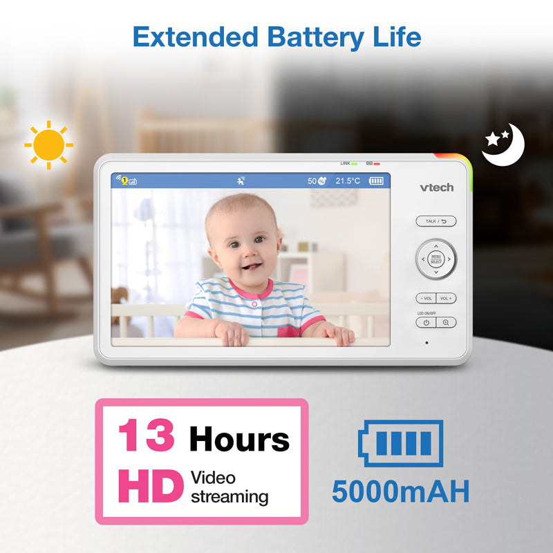 Monitor de vídeo inteligente de alta definição VTech de 7 polegadas para berço
