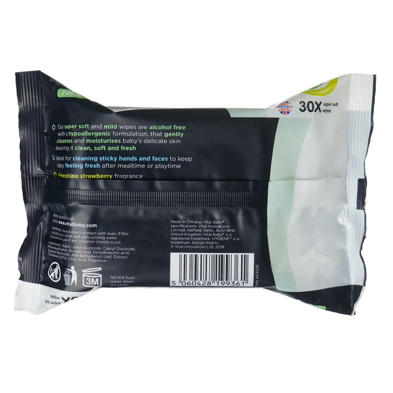 Vital Baby Lenços umedecidos super macios para mãos e rosto Hygiene - Fragrância frutada fresca, pacote com 30 unidades