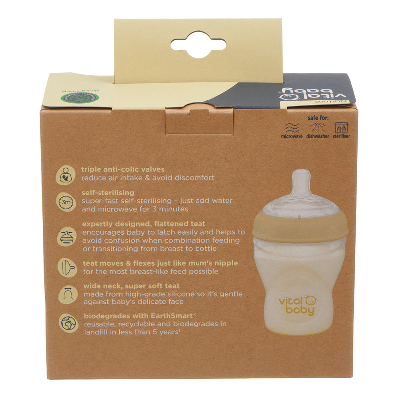 Vital Baby Mamadeira Nurture com design semelhante ao seio materno, 240ml, pacote com 2 unidades.