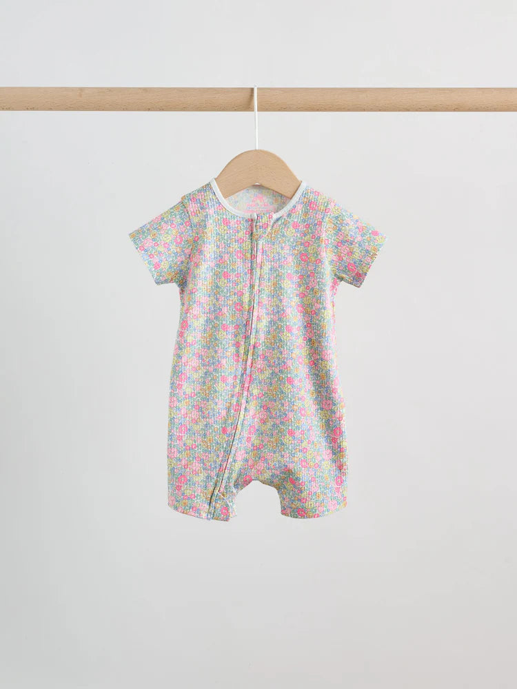 |BabyGirl| Conjunto Com 3 Macacões Para Bebê Rosa/Amarelo Com Zíper Duplo (0 meses a 3 anos)