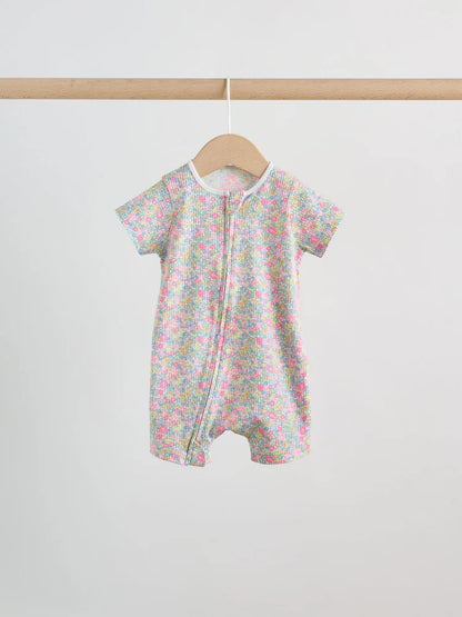 |BabyGirl| Conjunto Com 3 Macacões Para Bebê Rosa/Amarelo Com Zíper Duplo (0 meses a 3 anos)