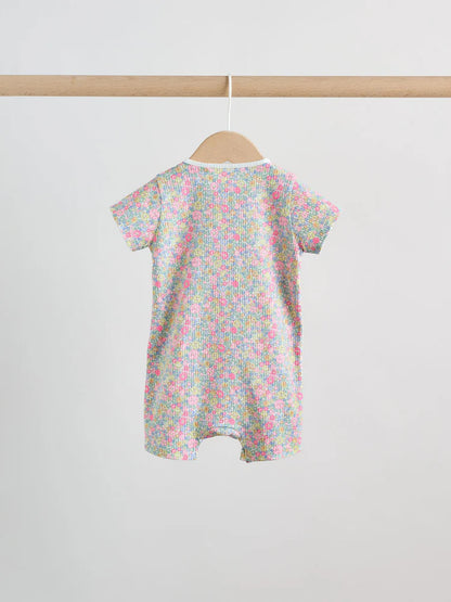 |BabyGirl| Conjunto Com 3 Macacões Para Bebê Rosa/Amarelo Com Zíper Duplo (0 meses a 3 anos)