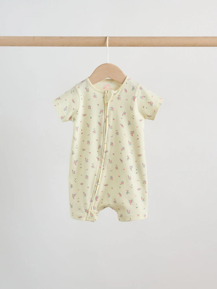 |BabyGirl| Conjunto Com 3 Macacões Para Bebê Rosa/Amarelo Com Zíper Duplo (0 meses a 3 anos)