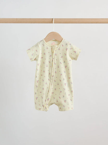 |BabyGirl| Conjunto Com 3 Macacões Para Bebê Rosa/Amarelo Com Zíper Duplo (0 meses a 3 anos)