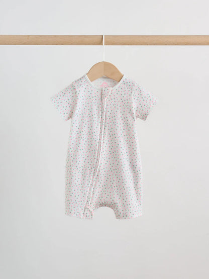 |BabyGirl| Conjunto Com 3 Macacões Para Bebê Rosa/Amarelo Com Zíper Duplo (0 meses a 3 anos)