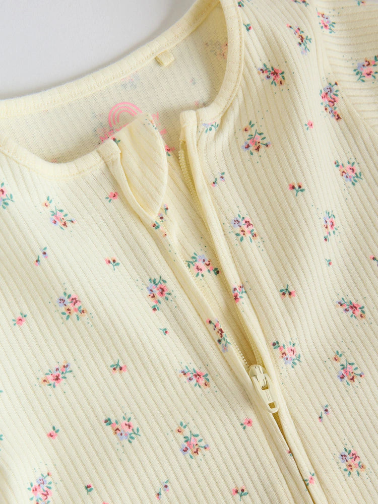 |BabyGirl| Conjunto Com 3 Macacões Para Bebê Rosa/Amarelo Com Zíper Duplo (0 meses a 3 anos)