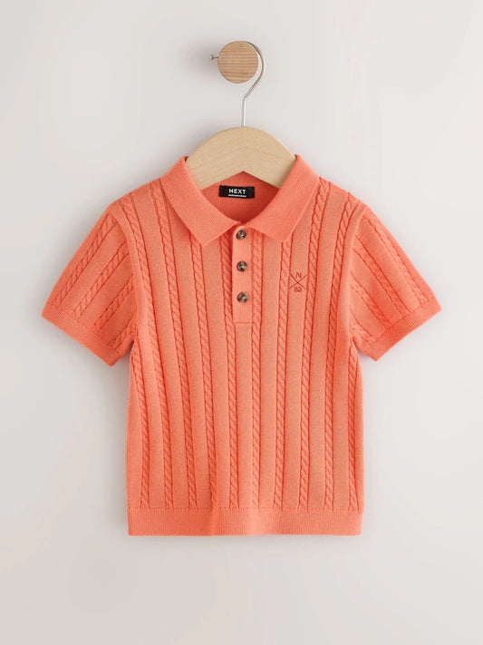 |Boy| Camisa Polo De Tricô Trançado Rosa Coral (3 meses a 7 anos)