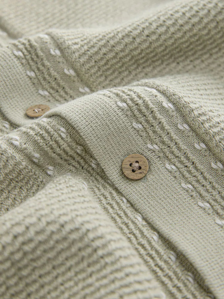 |Boy| Conjunto De Camisa Polo e Shorts De Malha Texturizada Verde Sálvia Com Botões (3 meses a 7 anos)