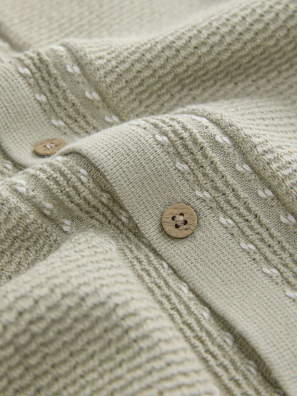 |Boy| Conjunto De Camisa Polo e Shorts De Malha Texturizada Verde Sálvia Com Botões (3 meses a 7 anos)