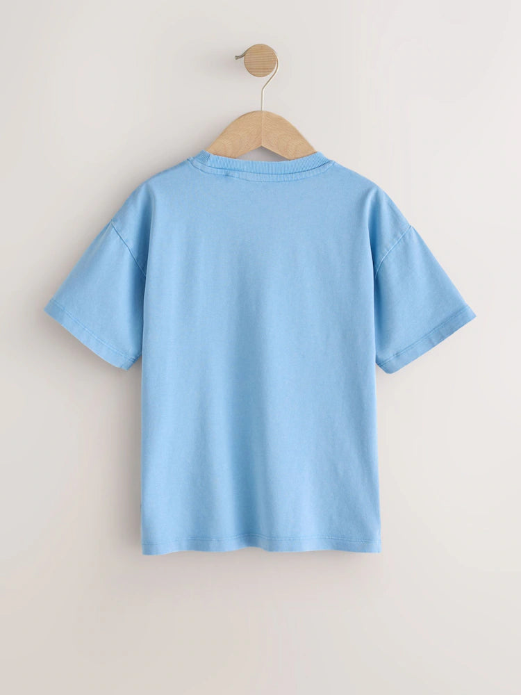 |Boy| Camiseta De Manga Curta Com Estampa "Brisa Do Oceano" Em Azul Lavado (3 meses a 7 anos)