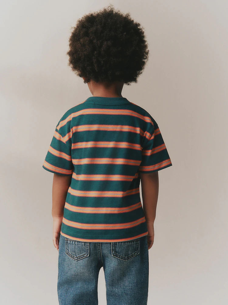 |Boy| Camiseta Listrada De Manga Curta Verde/Laranja (3 meses a 7 anos)
