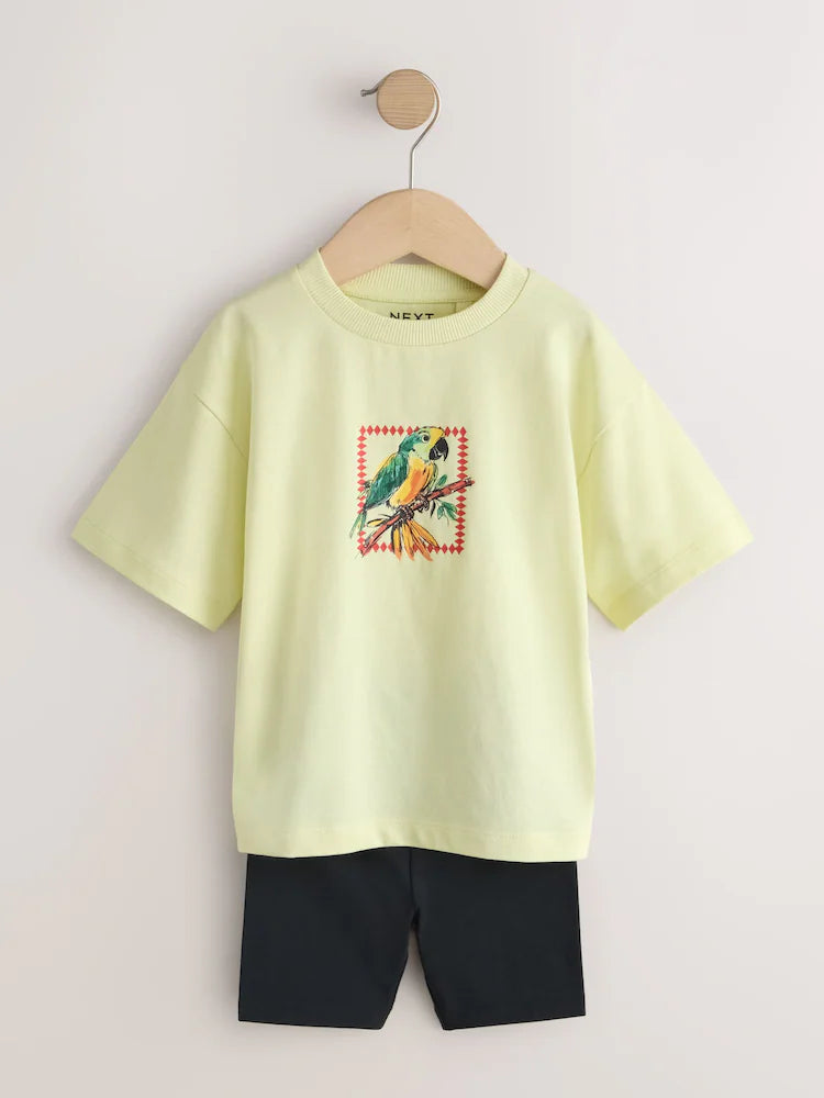 |Boy| Conjunto De Camiseta De Manga Curta e Shorts De Ciclismo Amarelo Claro, Estilo Tropical De Verão (3 meses a 7 anos)