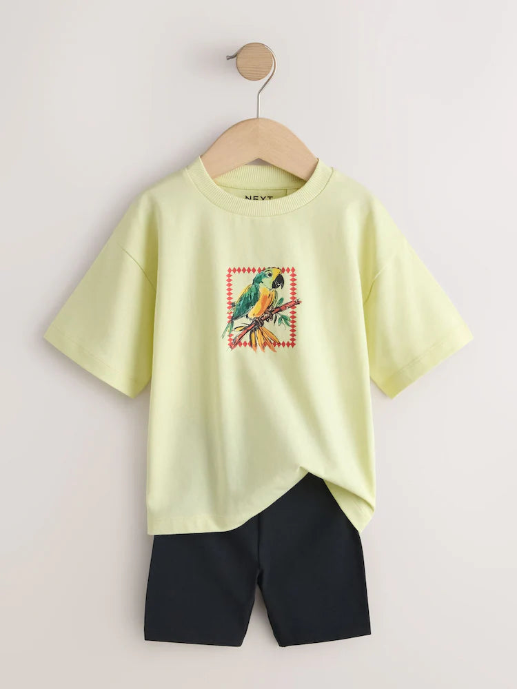 |Boy| Conjunto De Camiseta De Manga Curta e Shorts De Ciclismo Amarelo Claro, Estilo Tropical De Verão (3 meses a 7 anos)