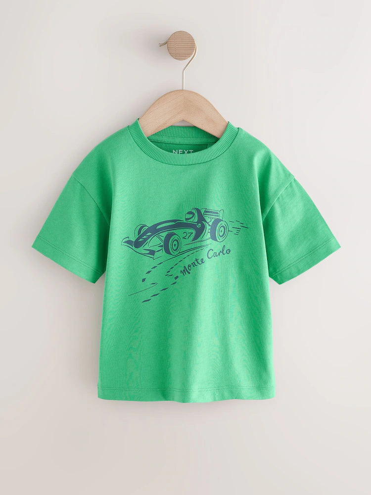 |Boy| Pacote Com 4 Camisetas De Manga Curta Com Estampa De Carro Nas Cores Azul e Verde (3 meses a 7 anos)