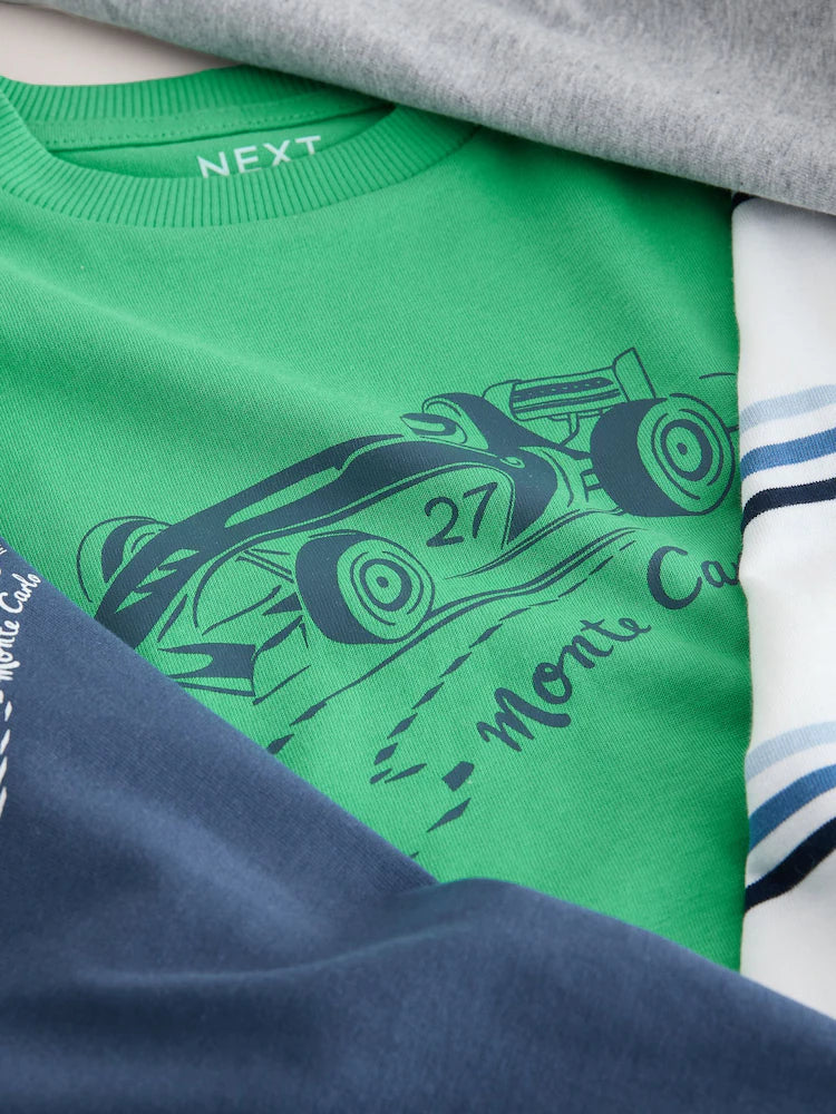 |Boy| Pacote Com 4 Camisetas De Manga Curta Com Estampa De Carro Nas Cores Azul e Verde (3 meses a 7 anos)