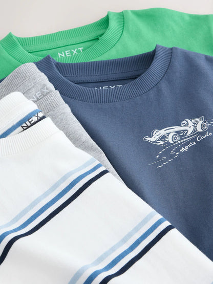 |Boy| Pacote Com 4 Camisetas De Manga Curta Com Estampa De Carro Nas Cores Azul e Verde (3 meses a 7 anos)