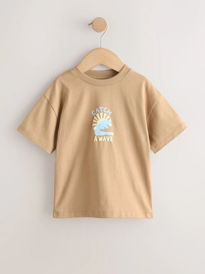 |Boy| Pacote Com 4 Camisetas De Manga Curta Com Estampa De Surf Nas Cores Azul e Amarelo (3 meses a 7 anos)
