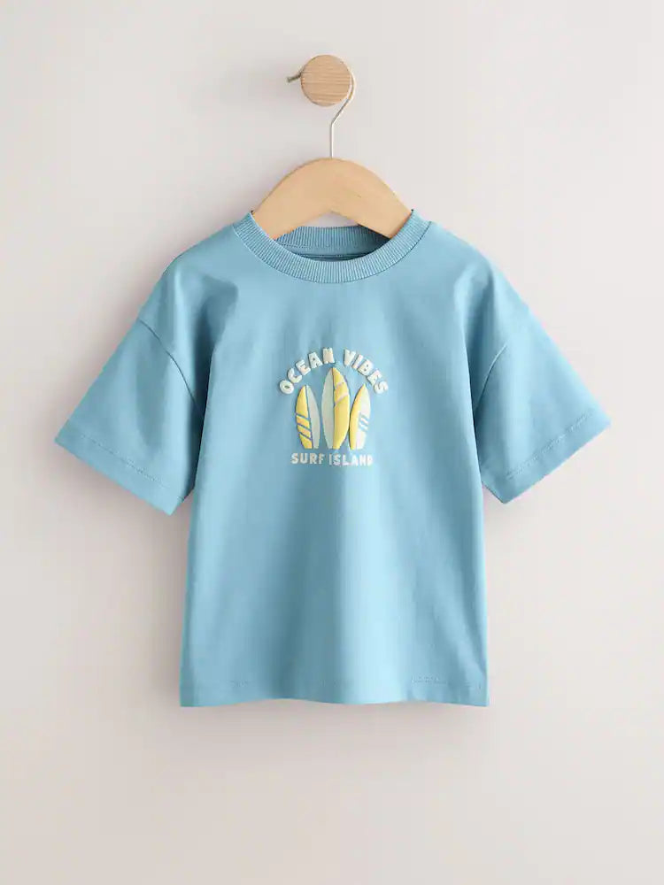 |Boy| Pacote Com 4 Camisetas De Manga Curta Com Estampa De Surf Nas Cores Azul e Amarelo (3 meses a 7 anos)